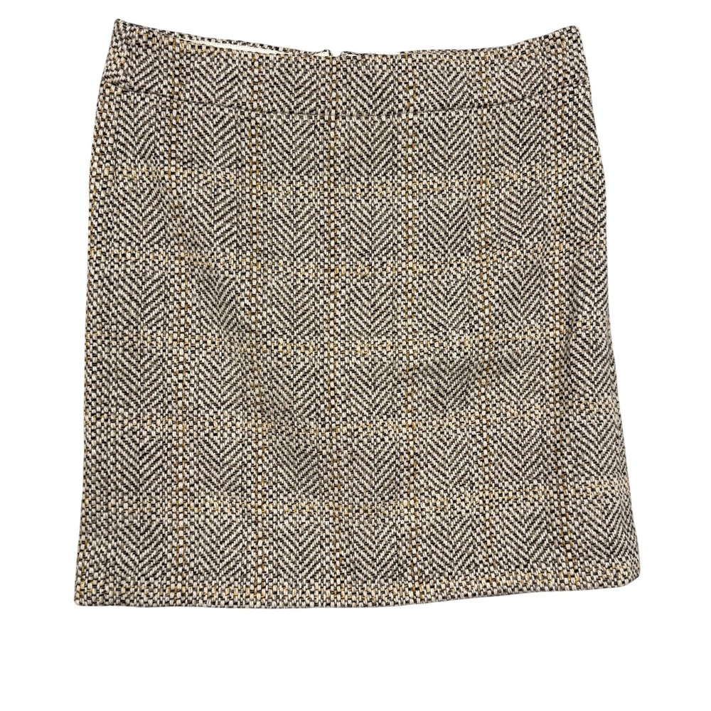 J.Crew Skirt Womens 14 Brown Herringbone Wool Blend Tweed Lined Back Slit